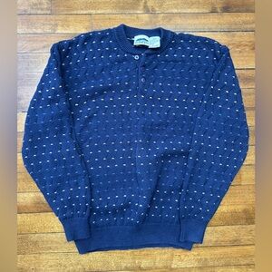 Vintage 90s Northern Elements Blue Knitted 1/4 Button Pullover Woven Pattern